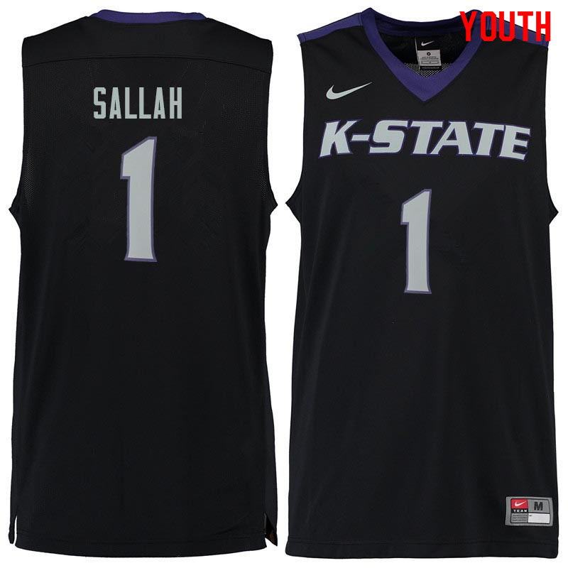 Youth #1 Mawdo Sallah Kansas State Wildcats College Basketball Jerseys Sale-Black - Click Image to Close
